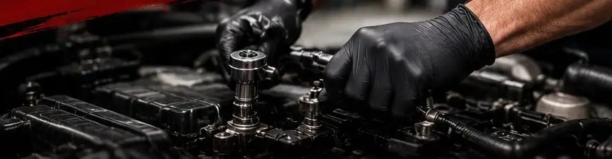 Mechanic working on an engine bay