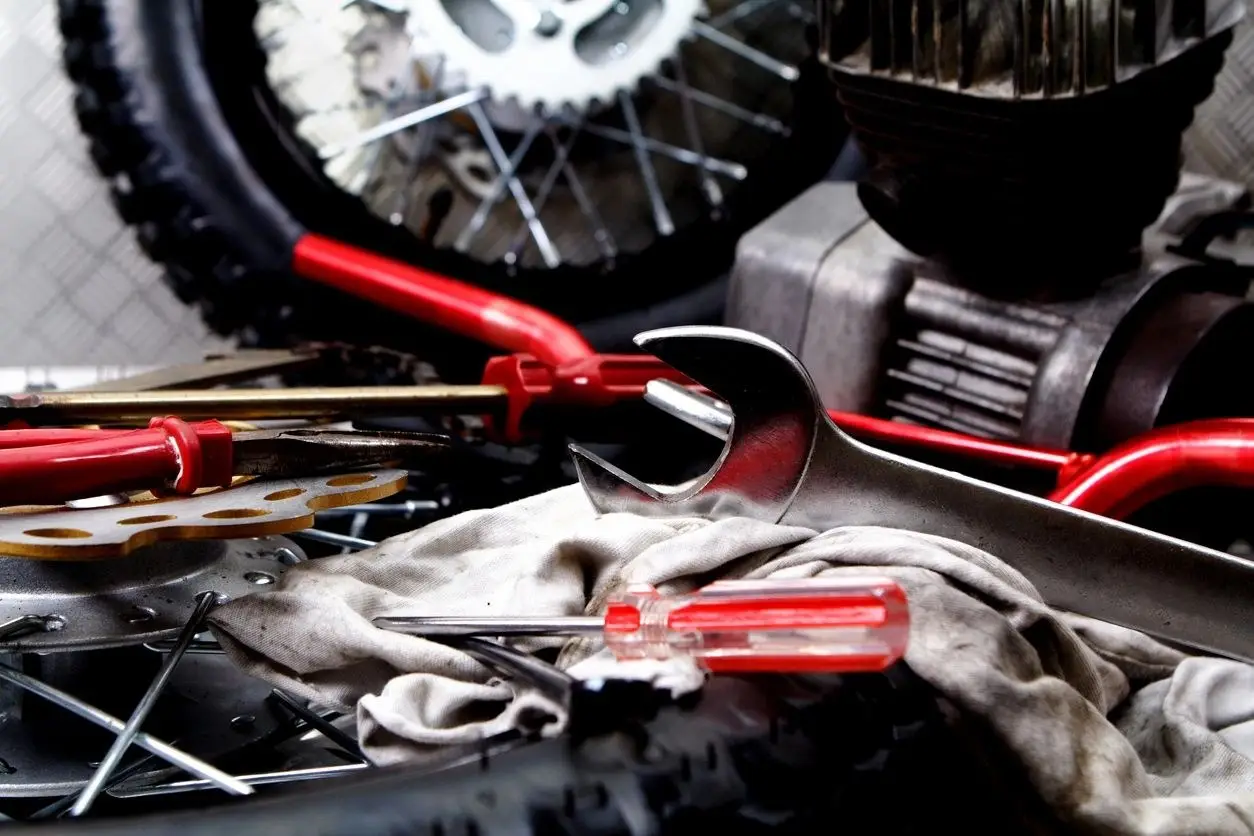 Auto repair tools on a workbench
